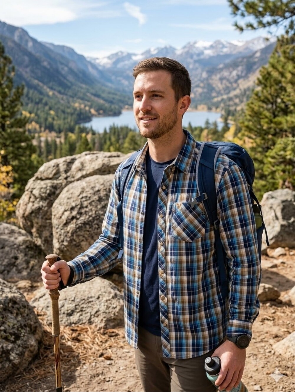 Marmot Men's Plaid Shirt in Blue and Tan